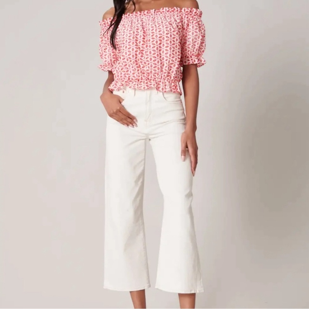Backroad Eyelet Off the Shoulder Crop Top